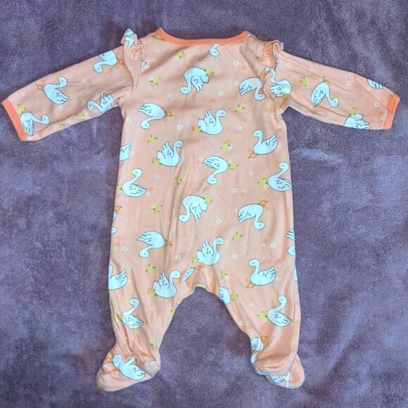Wonder Nation Sleepwear Swan Pink Baby Footies Onesie 0-3 Months - Picture 8 of 10
